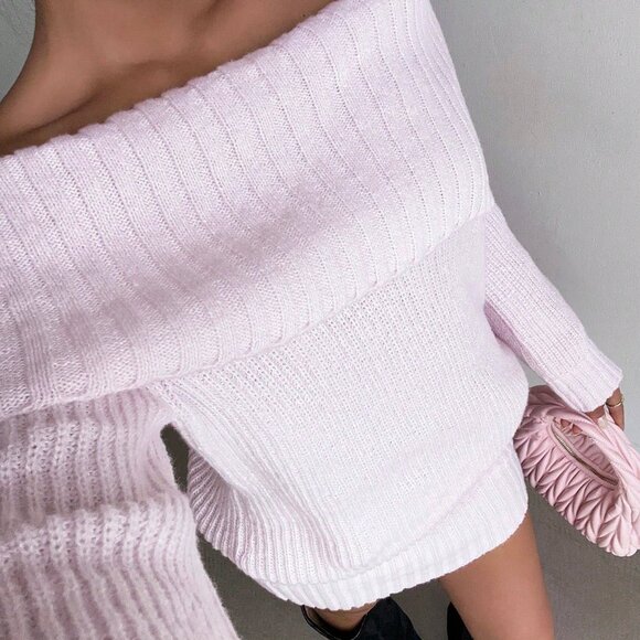 Pink Casual Women's Valentine's Day One Shoulder Knit Mini Dress - Picture 8 of 8